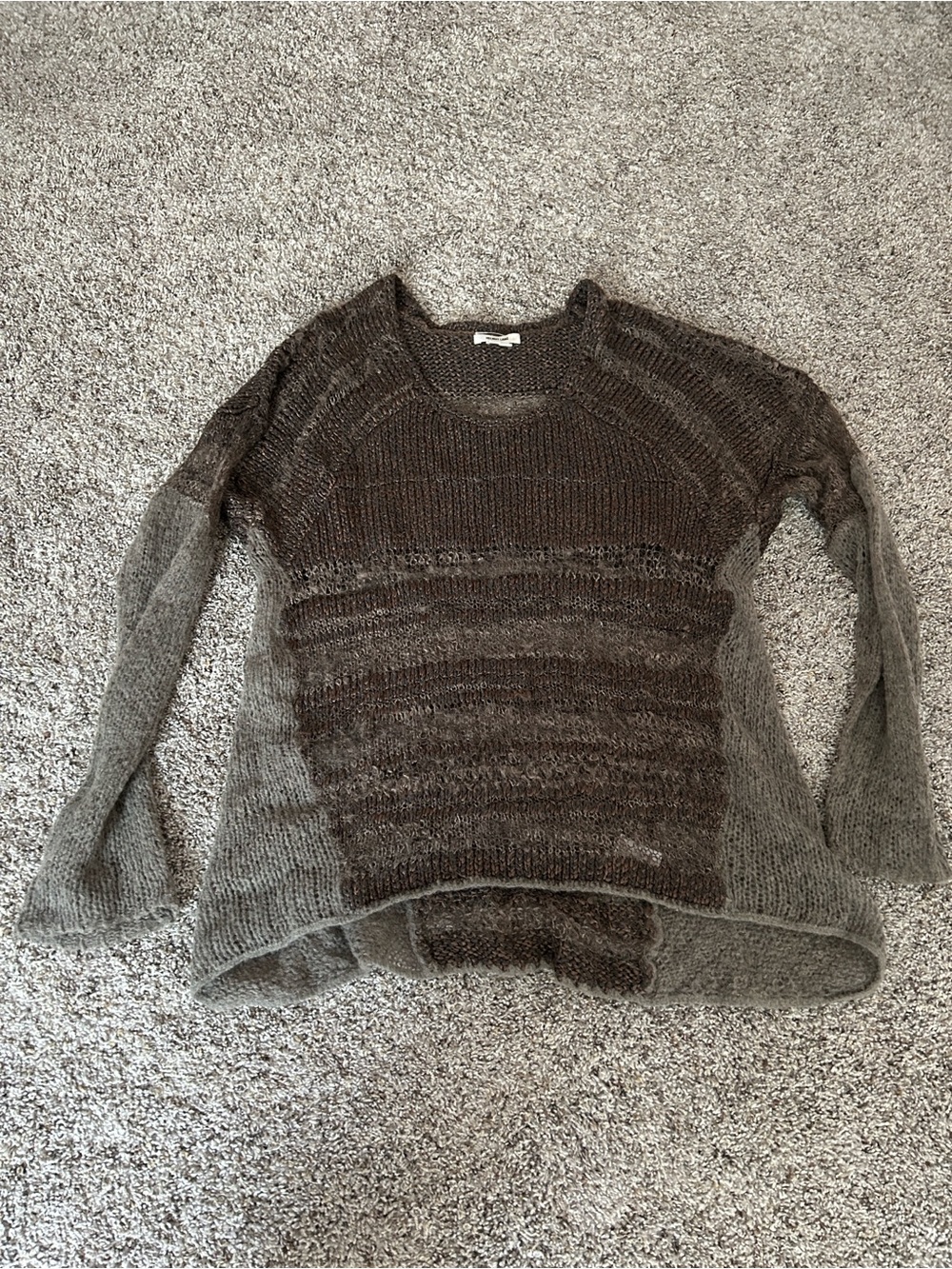 Helmut Lang Two-Tone Brown & Gray Scoop Neck Knit Sweater